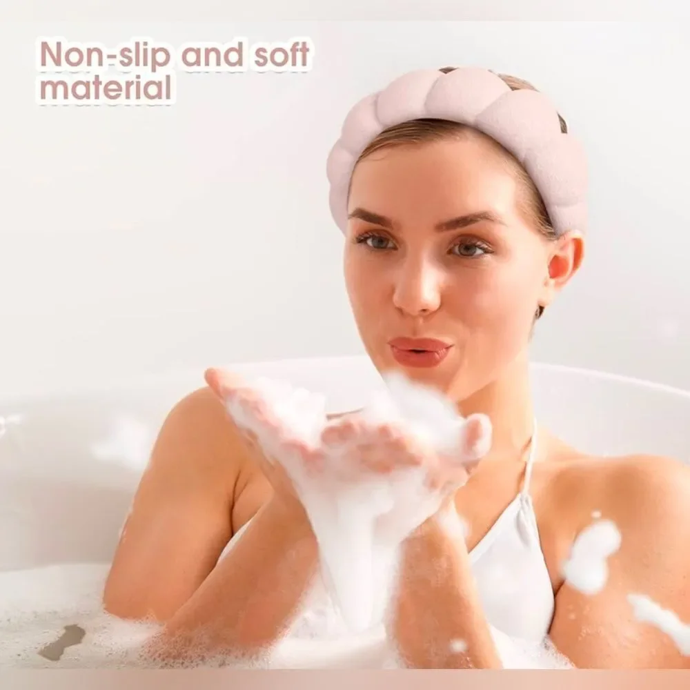NEW - PINK Sponge Spa Headband & Wrist Cuffs - Terry Towel Fabric